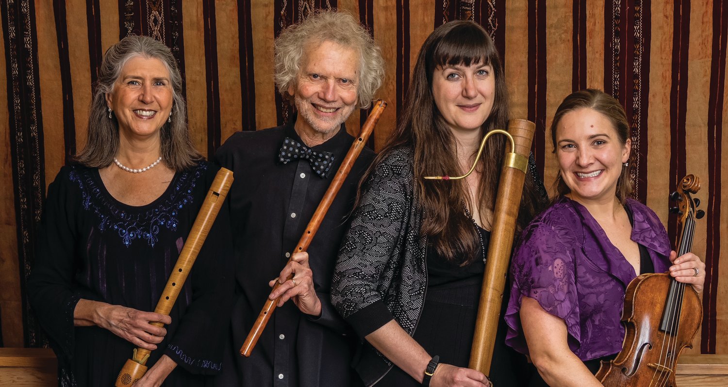 Vicki Boeckman (renaissance recorders), Jeffrey Cohan (renaissance transverse flute), Anna Marsh (dulcian, or renaissance bassoon), and Lindsey Strand-Polyak (viola).
